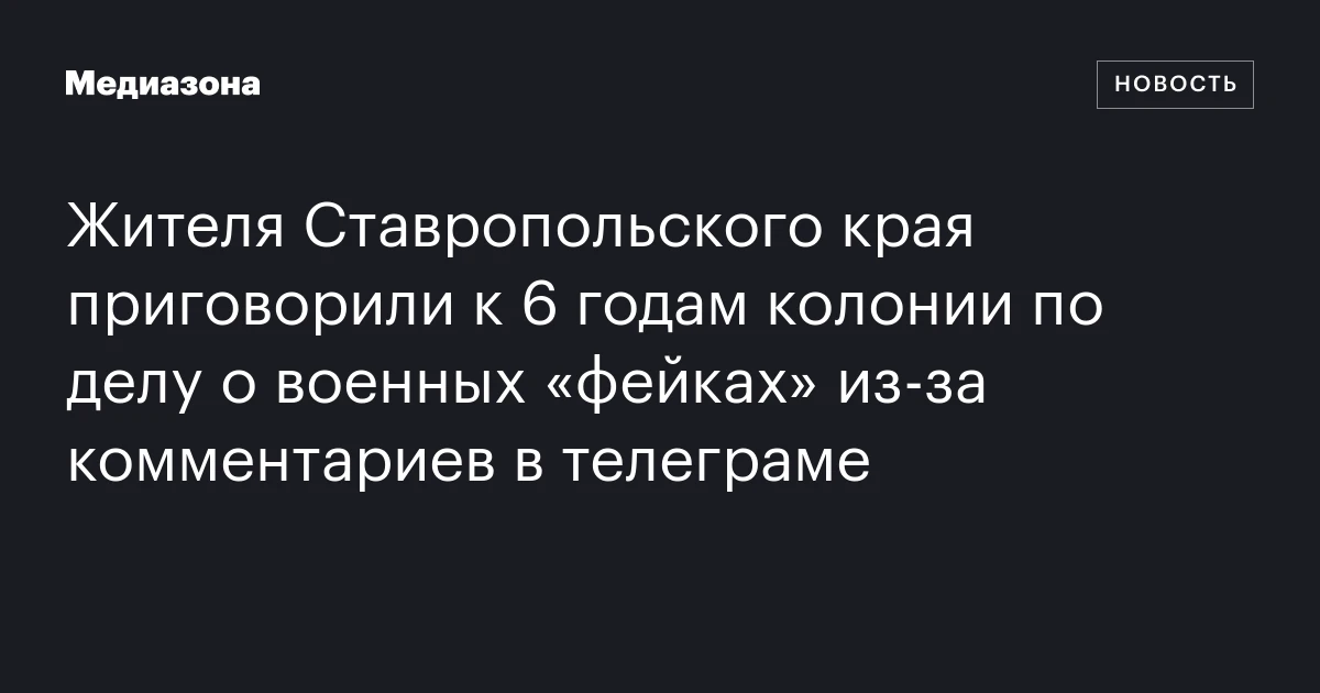 Жителя Ставропольского края приговорили к 6 годам колонии по делу о военных «фейках» из-за комментариев в телеграме