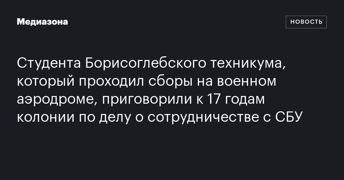 Студента Борисоглебского техникума, который проходил сборы на военном аэродроме, приговорили к 17 годам колонии по делу о сотрудничестве с СБУ