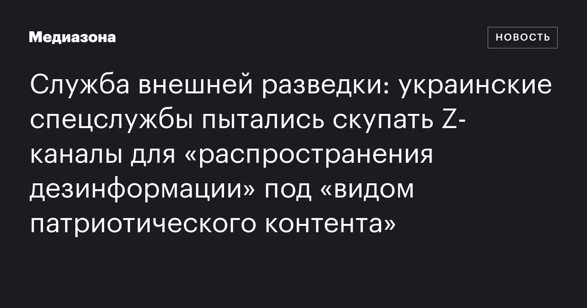 Служба внешней разведки: украинские спецслужбы пытались скупать Z-каналы для «распространения дезинформации» под «видом патриотического контента»