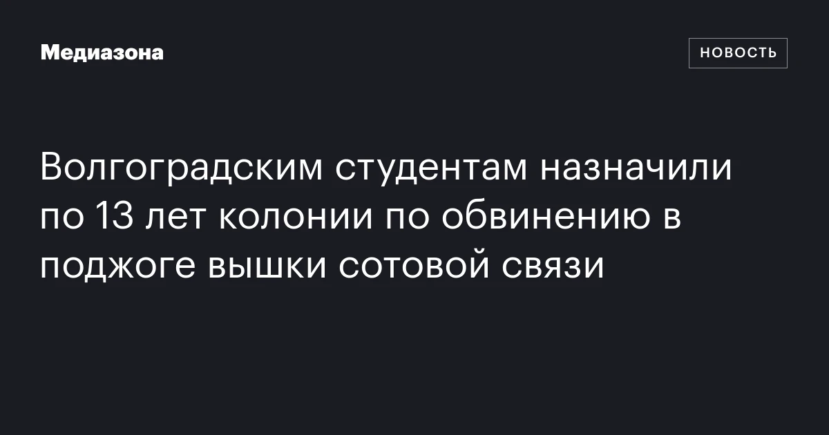 Волгоградским студентам назначили по 13 лет колонии по обвинению в поджоге вышки сотовой связи