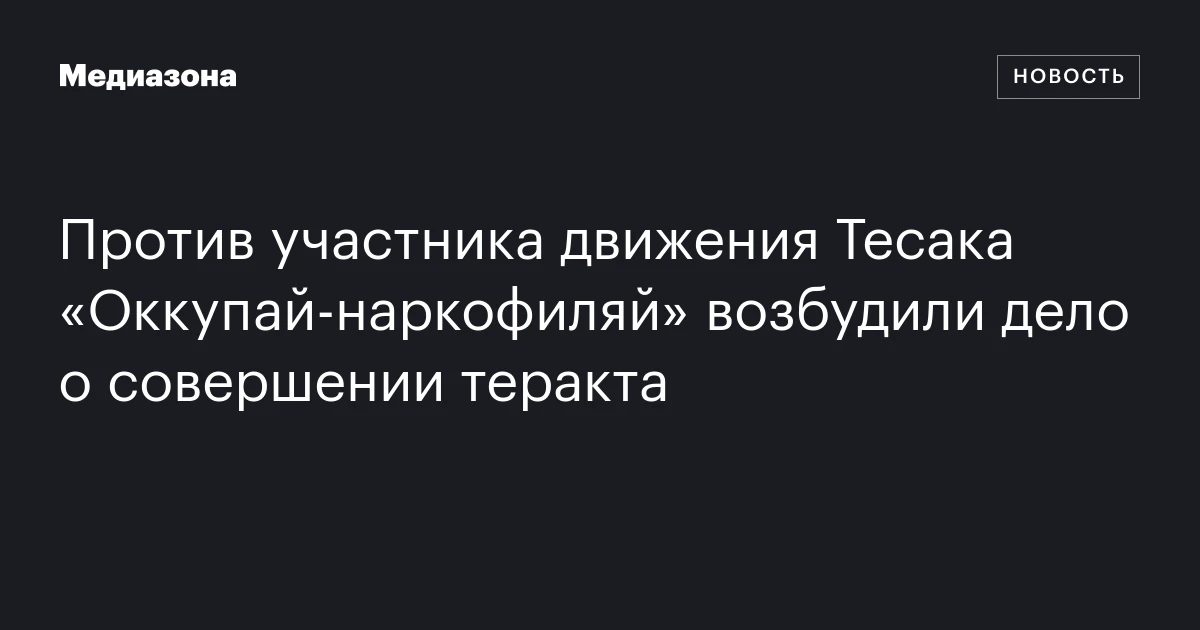 Против участника движения Тесака «Оккупай‑наркофиляй» возбудили дело о совершении теракта