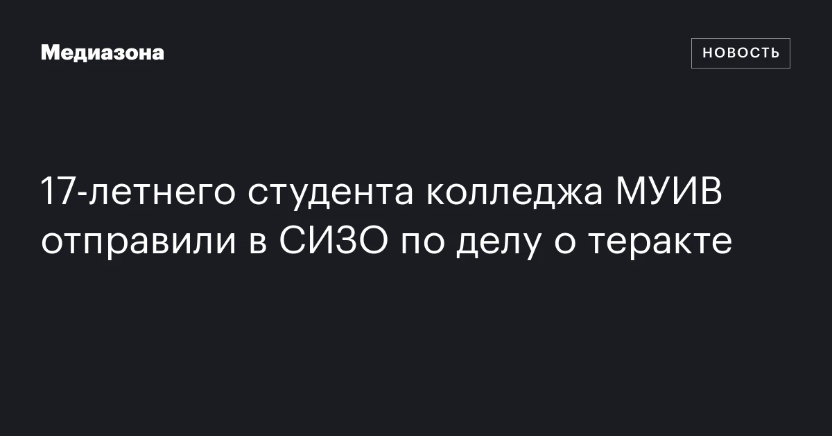 17‑летнего студента колледжа МУИВ отправили в СИЗО по делу о теракте