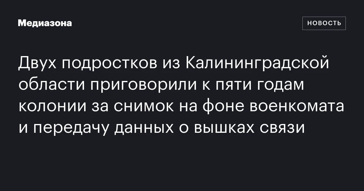 Двух подростков из Калининградской области приговорили к пяти годам колонии за снимок на фоне военкомата и передачу данных о вышках связи