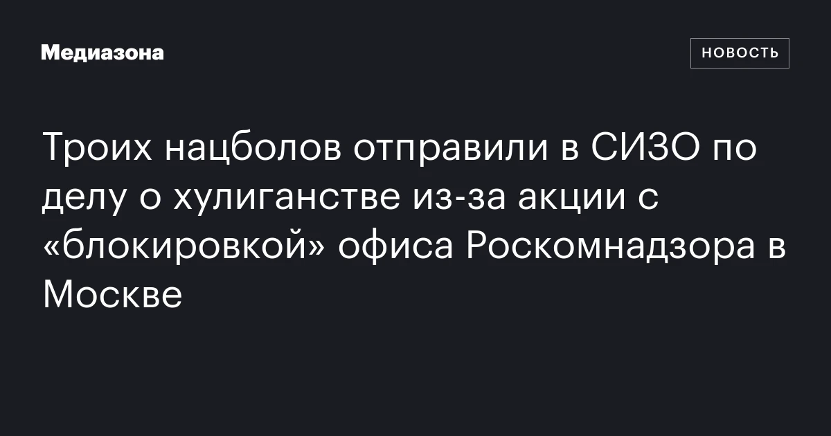 Троих нацболов отправили в СИЗО по делу о хулиганстве из‑за акции с «блокировкой» офиса Роскомнадзора в Москве