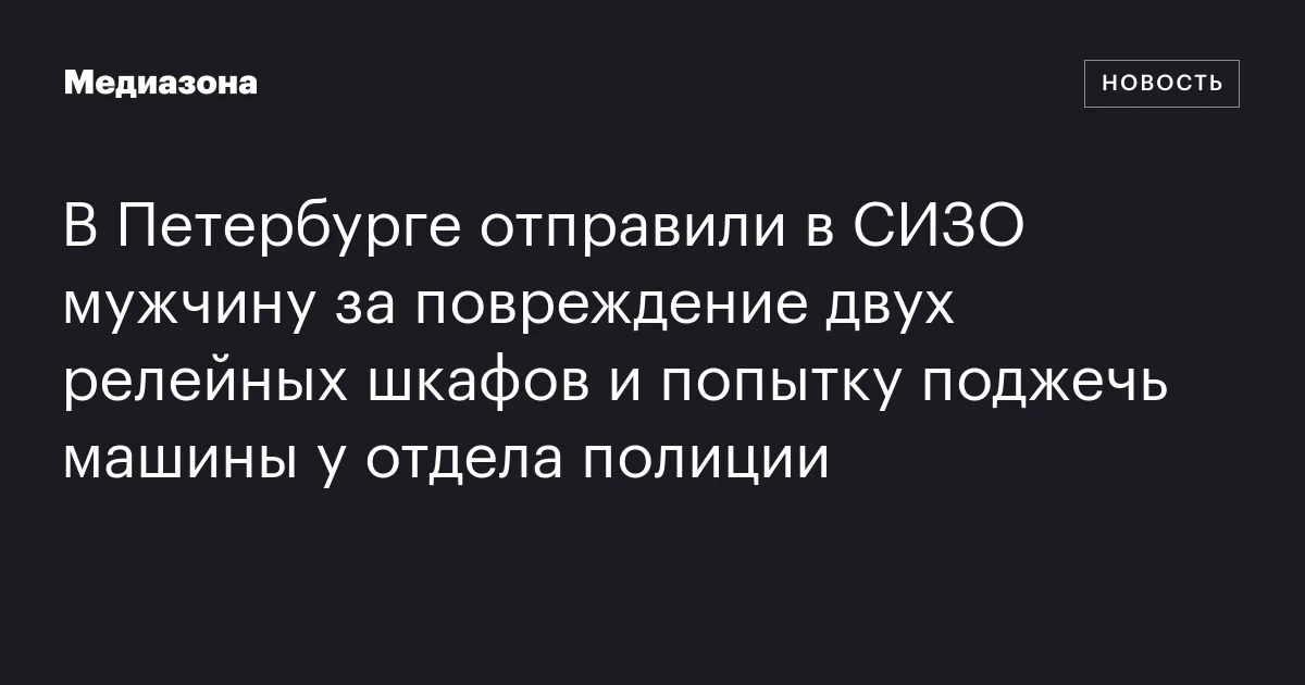 В Петербурге отправили в СИЗО мужчину за повреждение двух релейных шкафов и попытку поджечь машины у отдела полиции