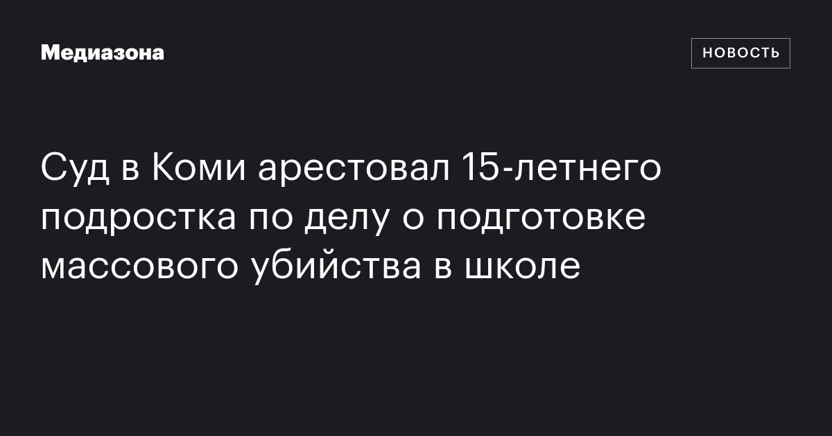 Суд в Коми арестовал 15‑летнего подростка по делу о подготовке массового убийства в школе