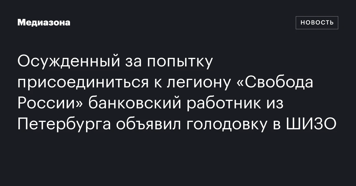 Осужденный за попытку присоединиться к легиону «Свобода России» банковский работник из Петербурга объявил голодовку в ШИЗО