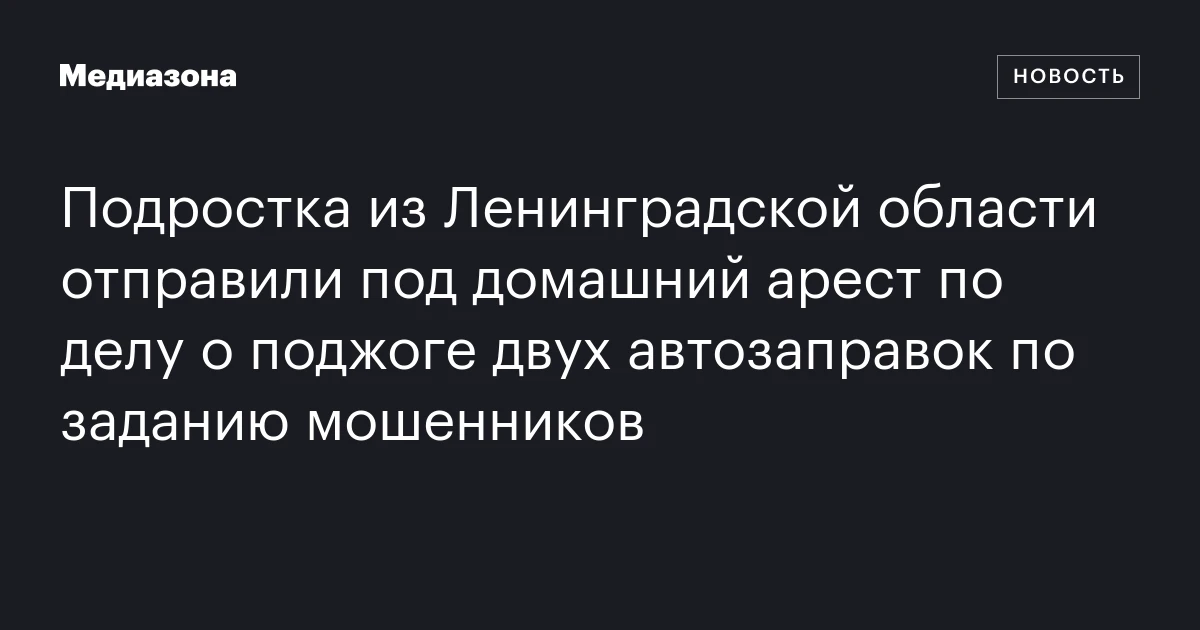 Подростка из Ленинградской области отправили под домашний арест по делу о поджоге двух автозаправок по заданию мошенников