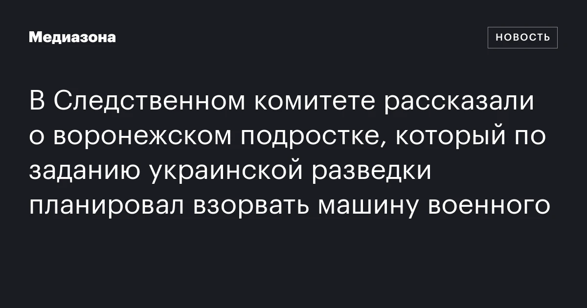 В Следственном комитете рассказали о воронежском подростке, который по заданию украинской разведки планировал взорвать машину военного