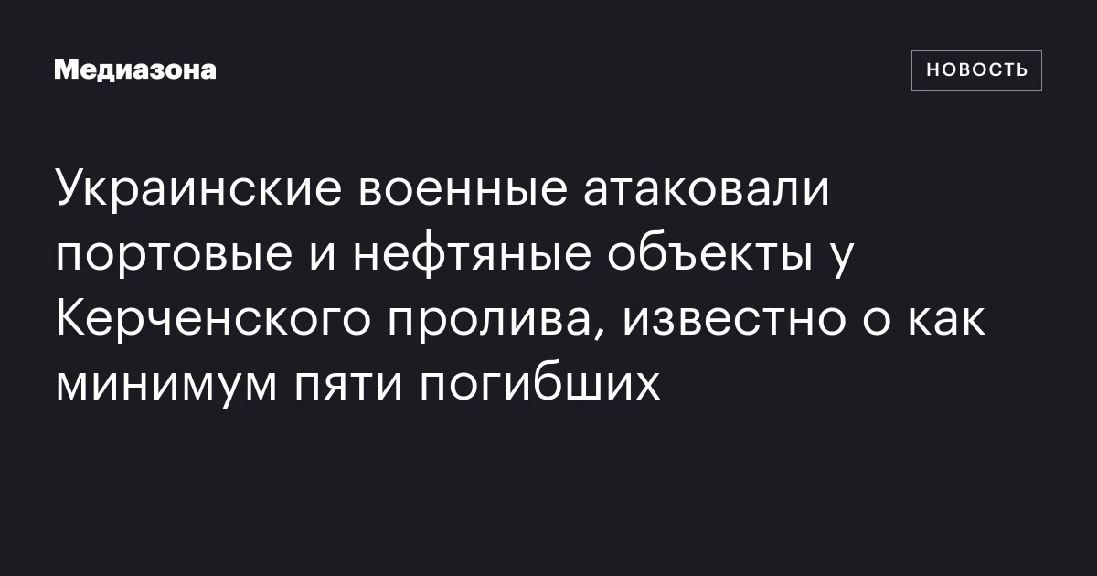 Украинские военные атаковали портовые и нефтяные объекты у Керченского пролива, известно о как минимум пяти погибших