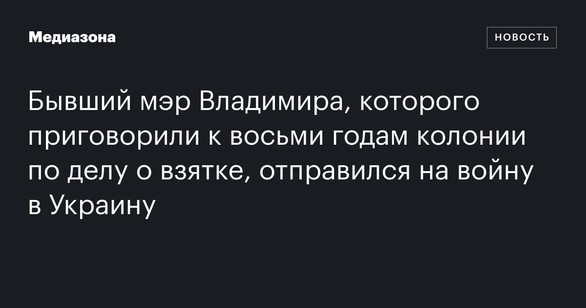 Бывший мэр Владимира, которого приговорили к восьми годам колонии по делу о взятке, отправился на войну в Украину