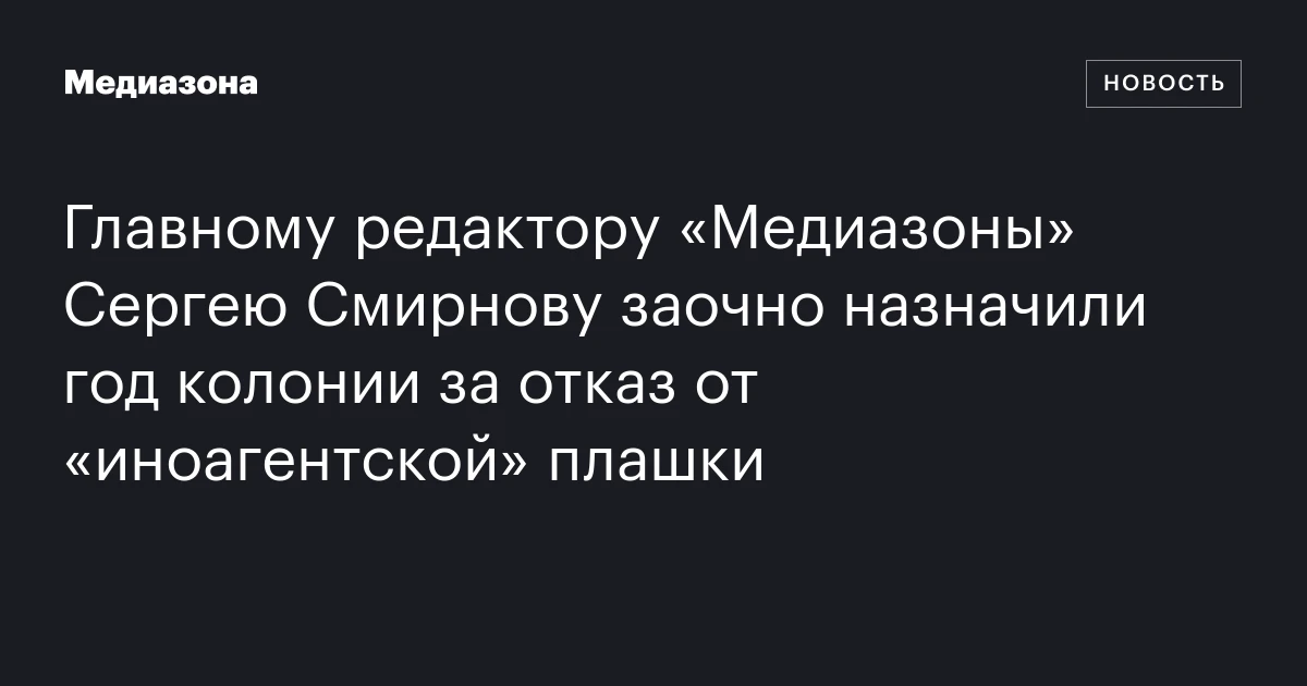 Главному редактору «Медиазоны» Сергею Смирнову заочно назначили год колонии за отказ от «иноагентской» плашки