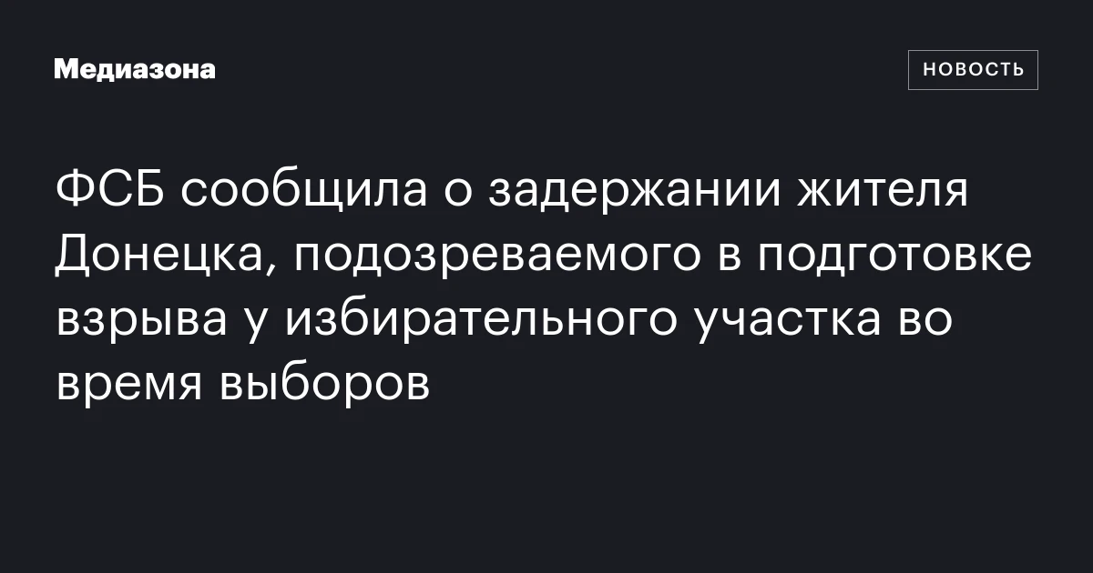 ФСБ сообщила о задержании жителя Донецка, подозреваемого в подготовке взрыва у избирательного участка во время выборов