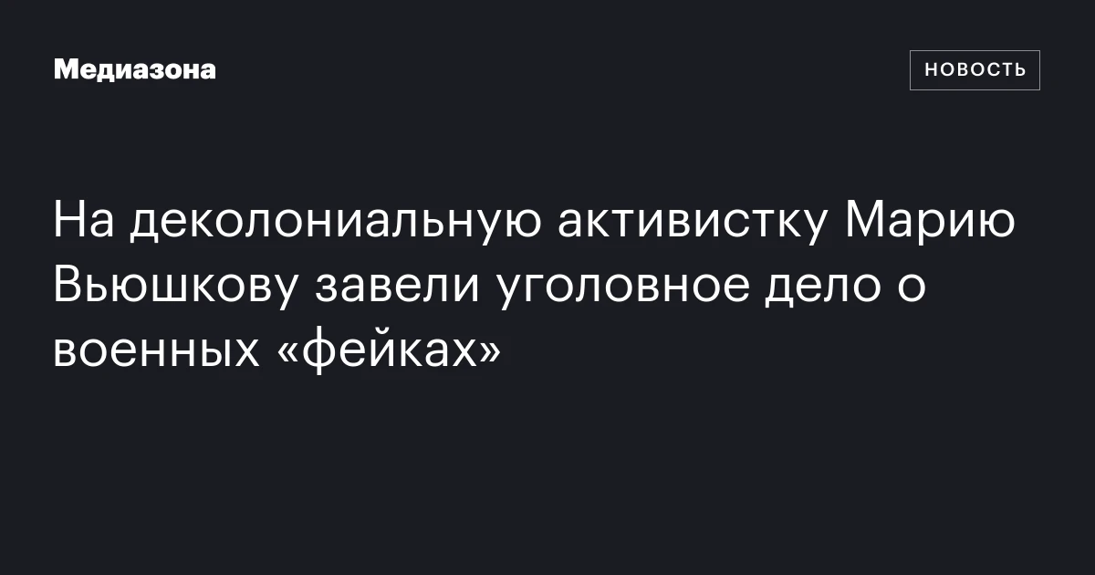 На деколониальную активистку Марию Вьюшкову завели уголовное дело о военных «фейках»