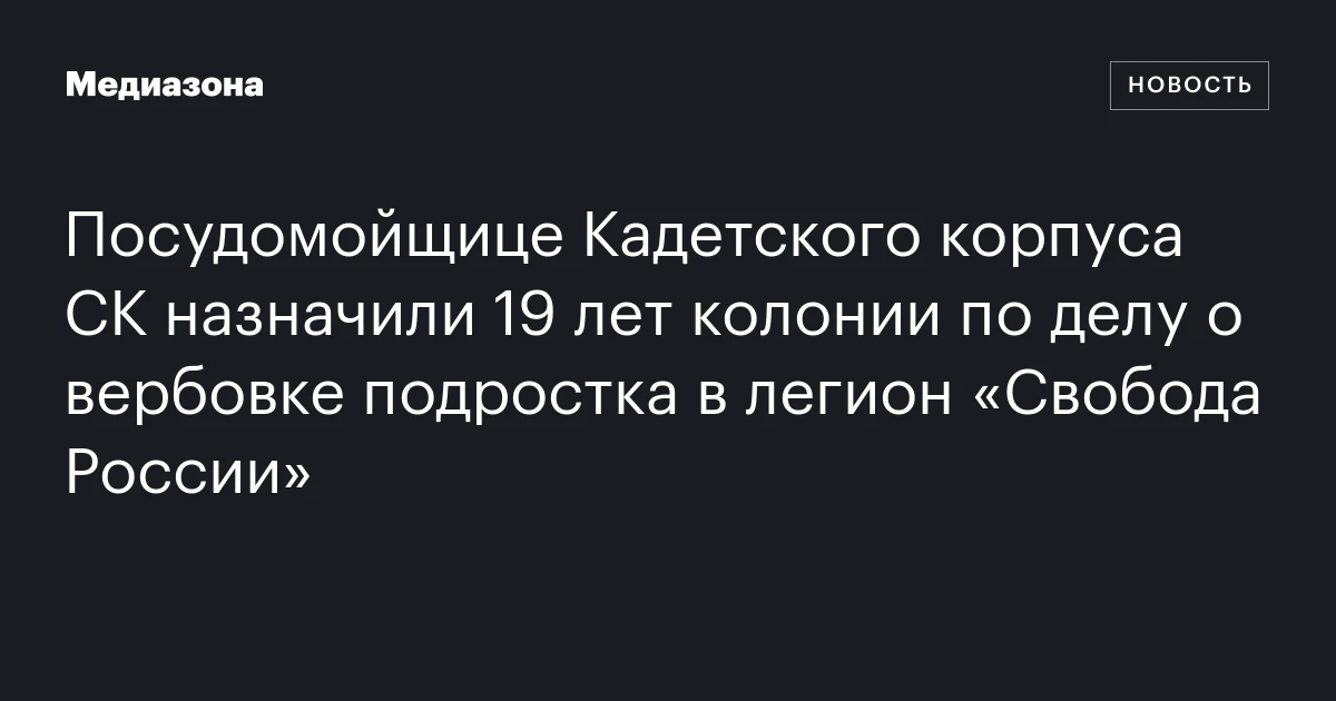 Посудомойщице Кадетского корпуса СК назначили 19 лет колонии по делу о вербовке подростка в легион «Свобода России»
