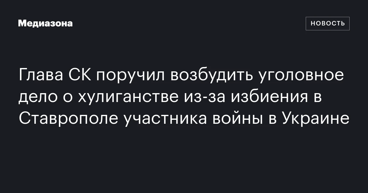 Глава СК поручил возбудить уголовное дело о хулиганстве из‑за избиения в Ставрополе участника войны в Украине