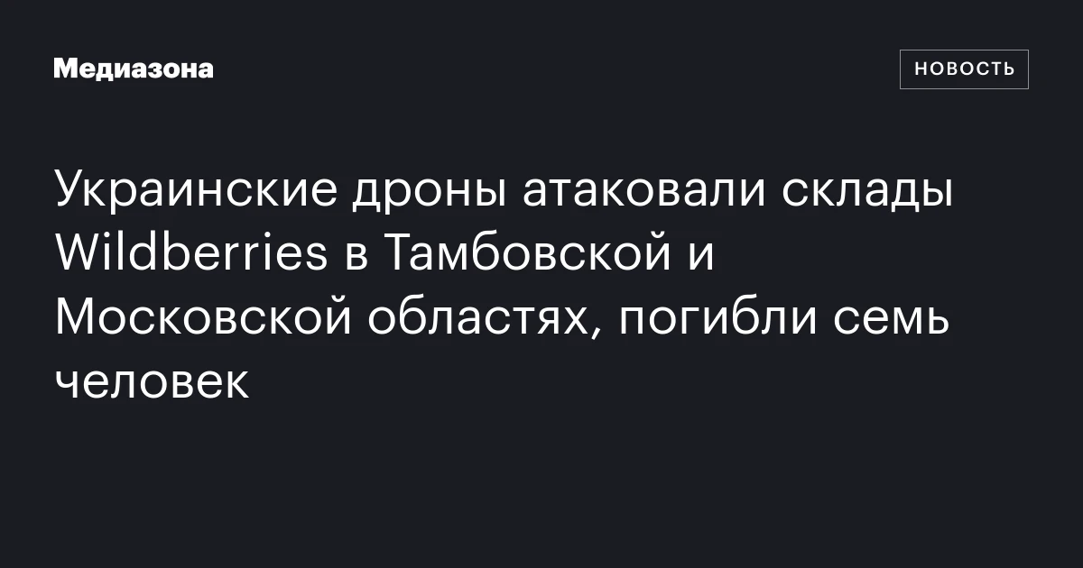 Украинские дроны атаковали склады Wildberries в Тамбовской и Московской областях, погибли семь человек