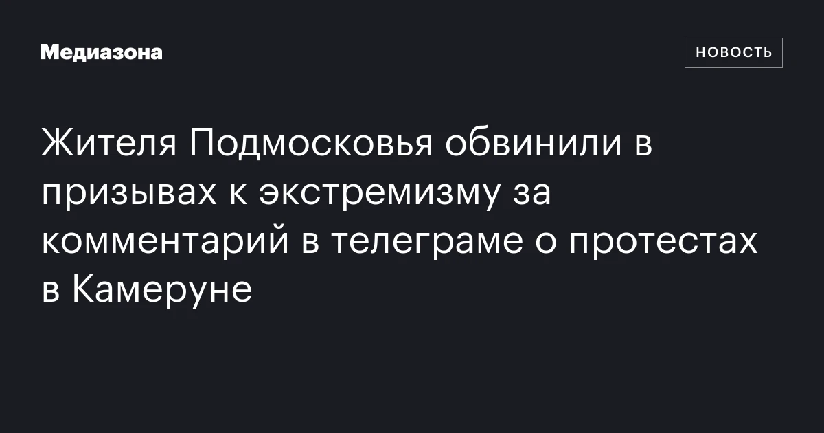 Жителя Подмосковья обвинили в призывах к экстремизму за комментарий в телеграме о протестах в Камеруне