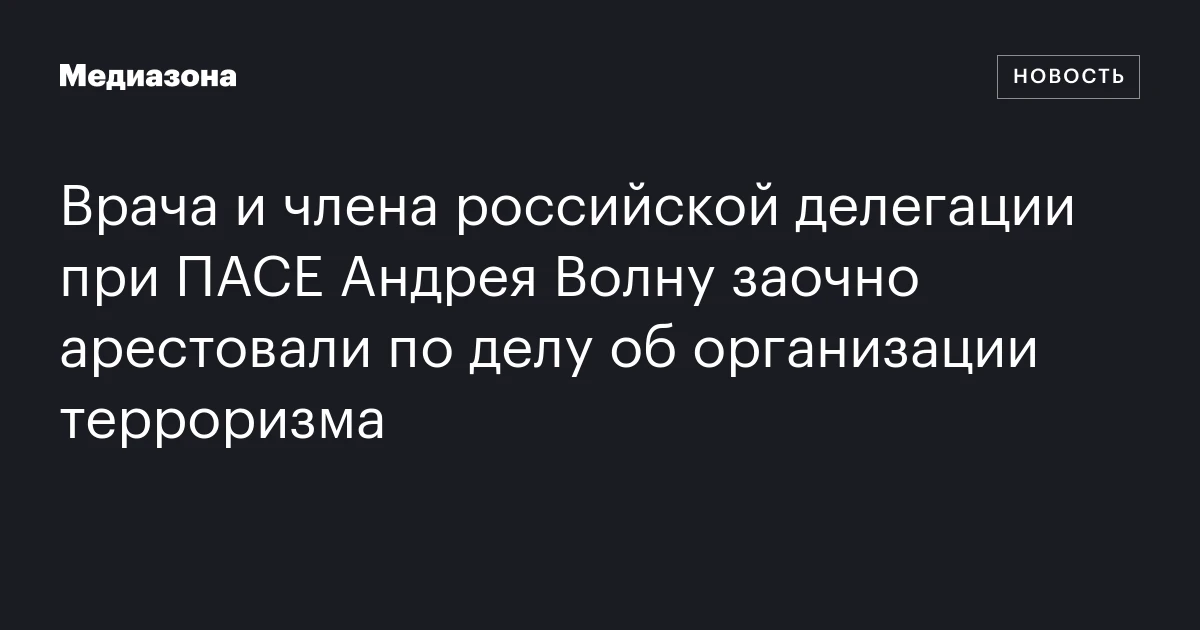 Врача и члена российской делегации при ПАСЕ Андрея Волну заочно арестовали по делу об организации терроризма