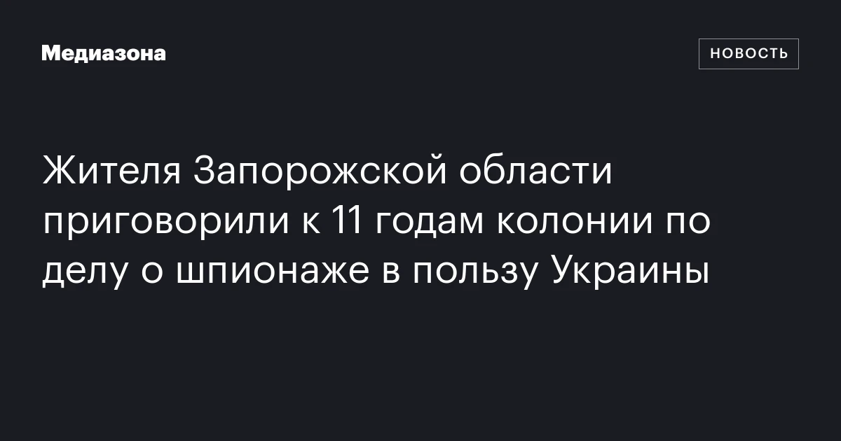 Жителя Запорожской области приговорили к 11 годам колонии по делу о шпионаже в пользу Украины