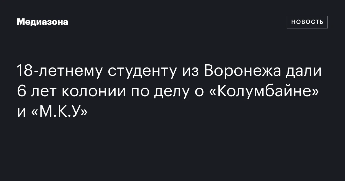 18‑летнему студенту из Воронежа дали 6 лет колонии по делу о «Колумбайне» и «М.К.У»