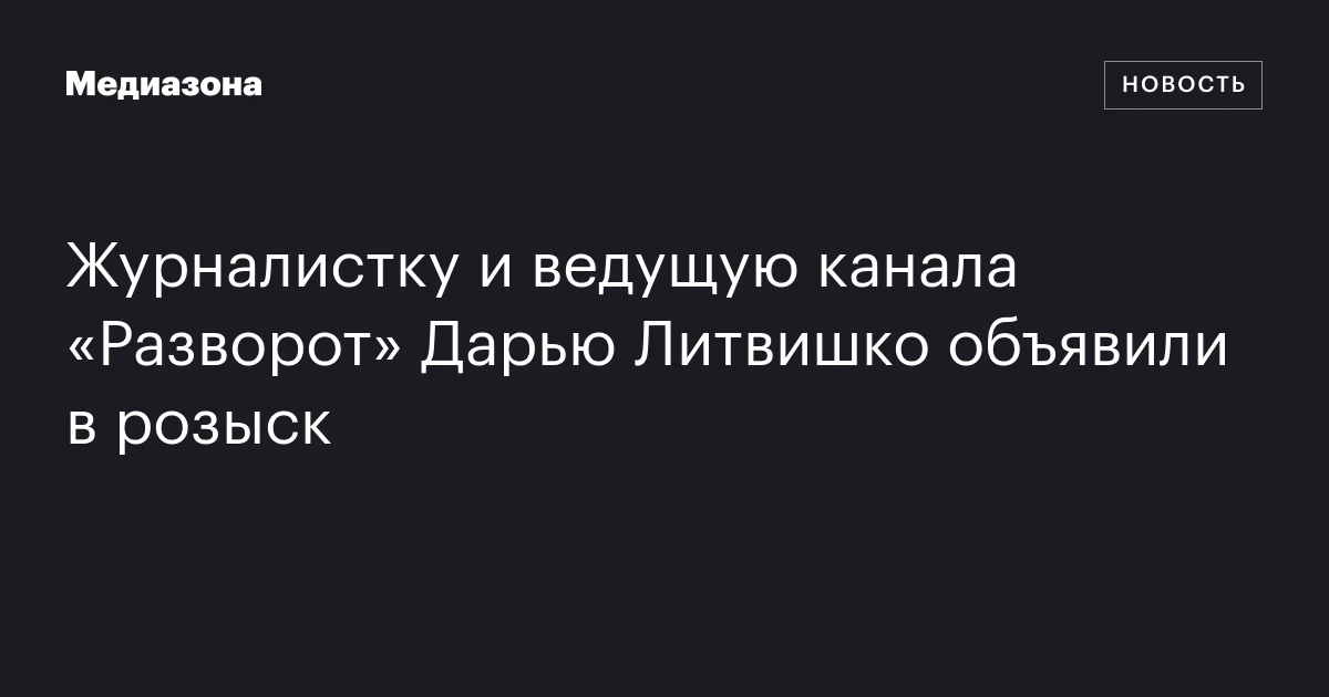 Журналистку и ведущую канала «Разворот» Дарью Литвишко объявили в розыск