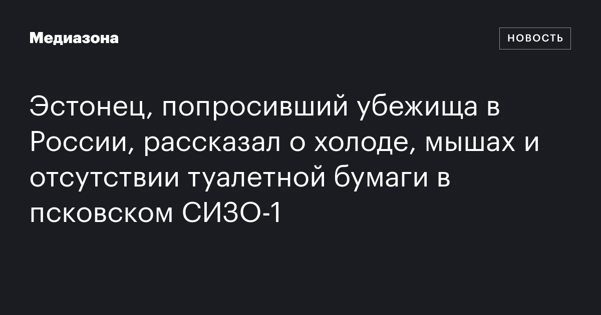 Эстонец, попросивший убежища в России, рассказал о холоде, мышах и отсутствии туалетной бумаги в псковском СИЗО‑1