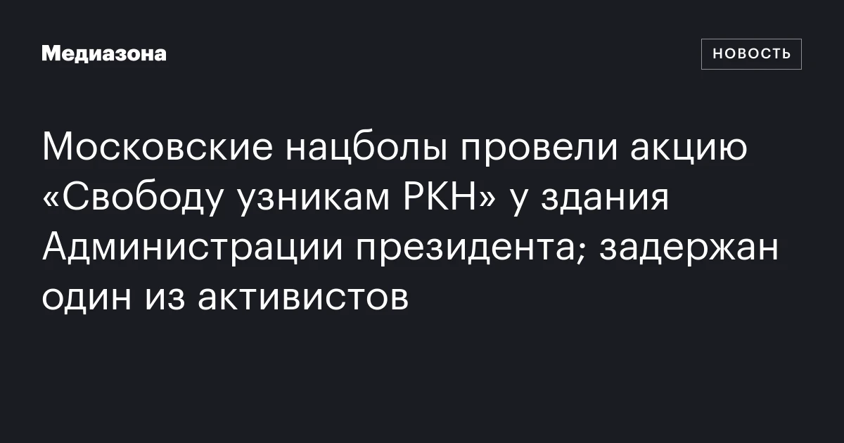 Московские нацболы провели акцию «Свободу узникам РКН» у здания Администрации президента; задержан один из активистов