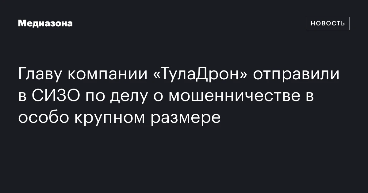 Главу компании «ТулаДрон» отправили в СИЗО по делу о мошенничестве в особо крупном размере