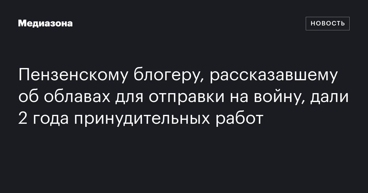 Пензенскому блогеру, рассказавшему об облавах для отправки на войну, дали 2 года принудительных работ