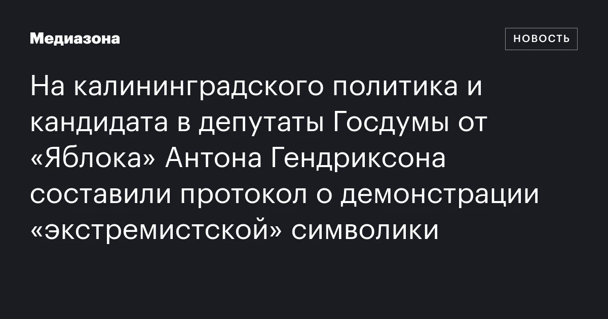 На калининградского политика и кандидата в депутаты Госдумы от «Яблока» Антона Гендриксона составили протокол о демонстрации «экстремистской» символики