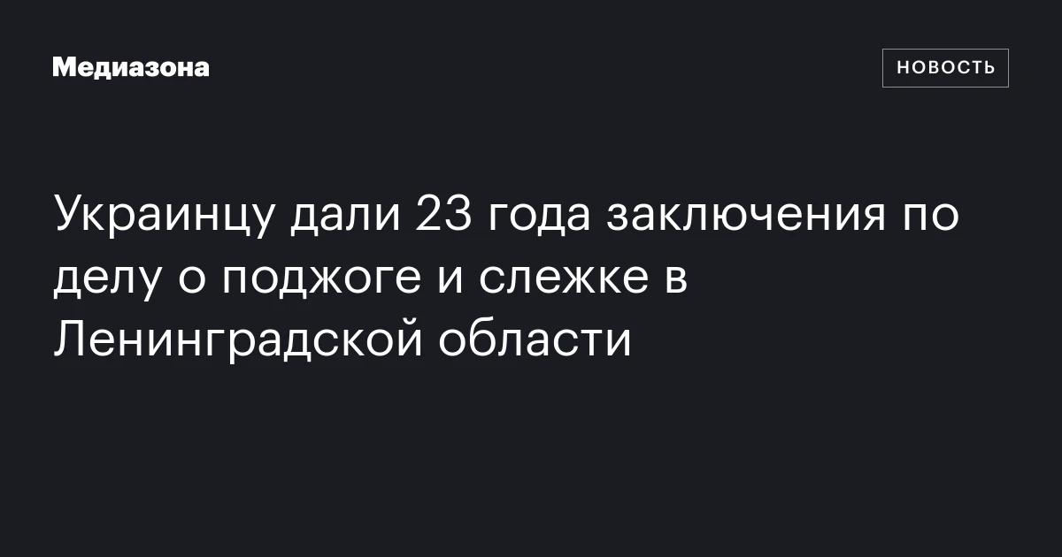 Украинцу дали 23 года заключения по делу о поджоге и слежке в Ленинградской области