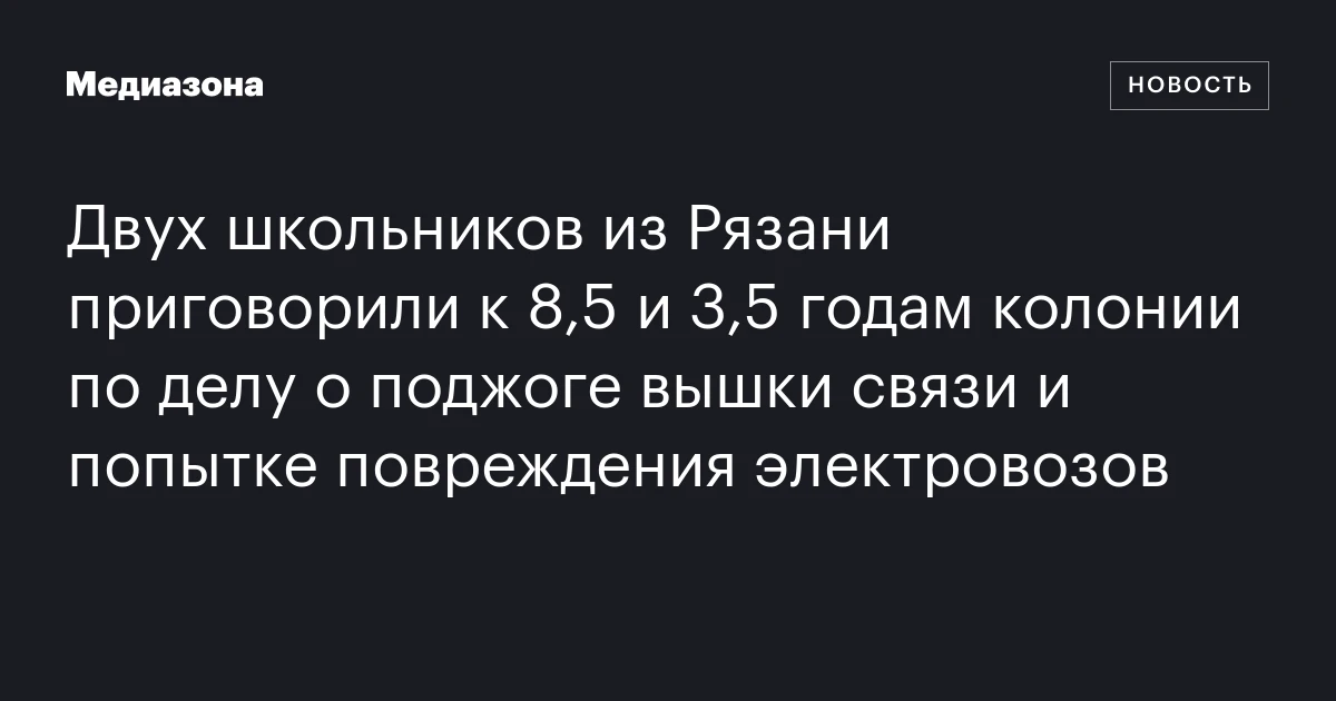 Двух школьников из Рязани приговорили к 8,5 и 3,5 годам колонии по делу о поджоге вышки связи и попытке повреждения электровозов