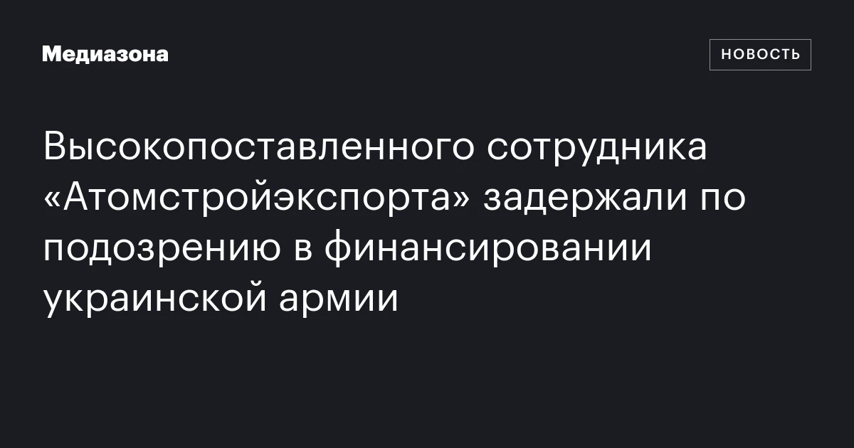 Высокопоставленного сотрудника «Атомстройэкспорта» задержали по подозрению в финансировании украинской армии
