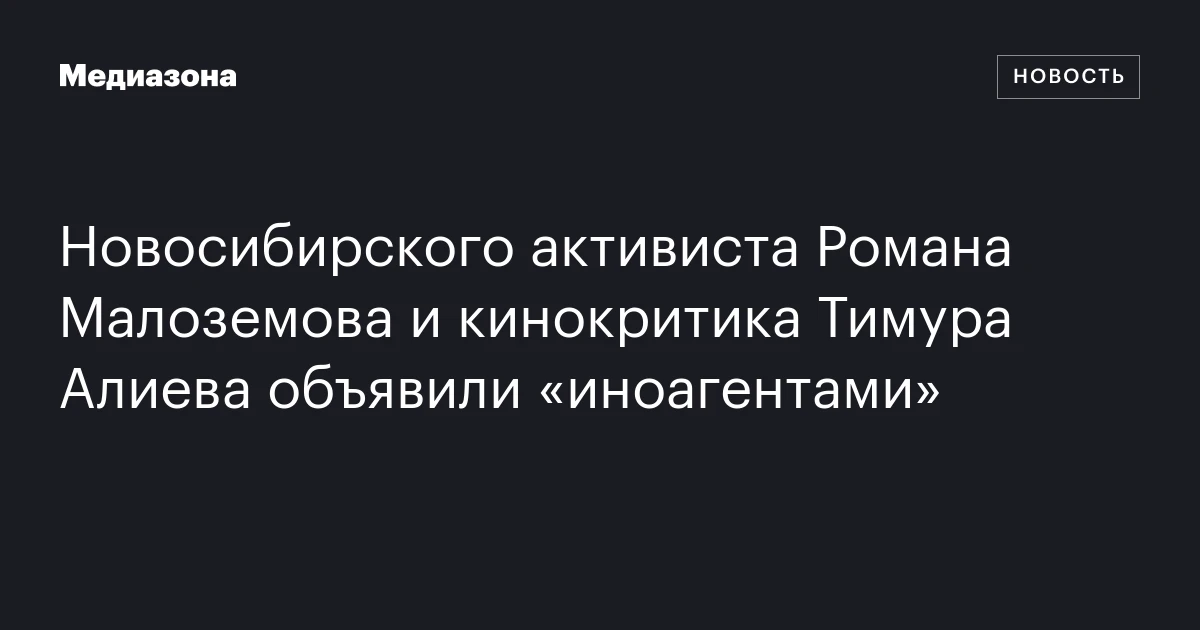 Новосибирского активиста Романа Малоземова и кинокритика Тимура Алиева объявили «иноагентами»