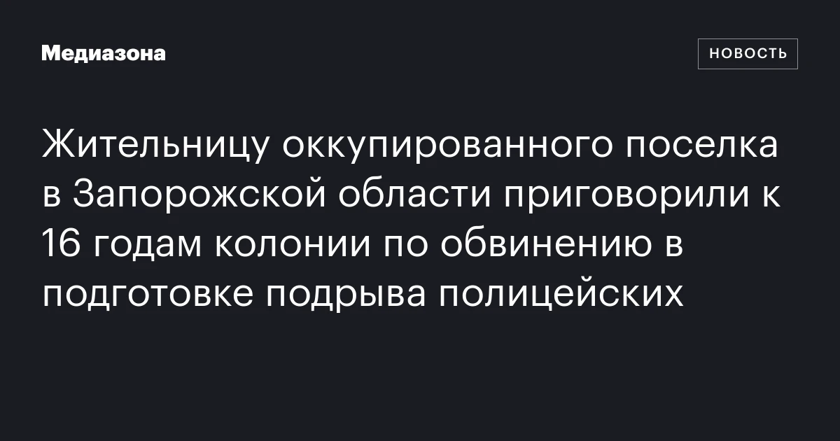 Жительницу оккупированного поселка в Запорожской области приговорили к 16 годам колонии по обвинению в подготовке подрыва полицейских