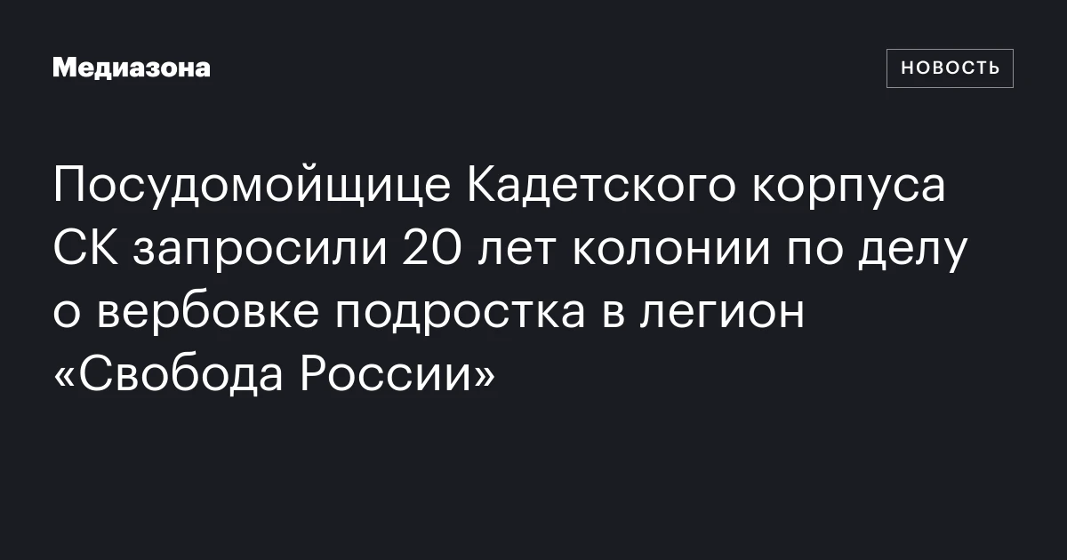 Посудомойщице Кадетского корпуса СК запросили 20 лет колонии по делу о вербовке подростка в легион «Свобода России»