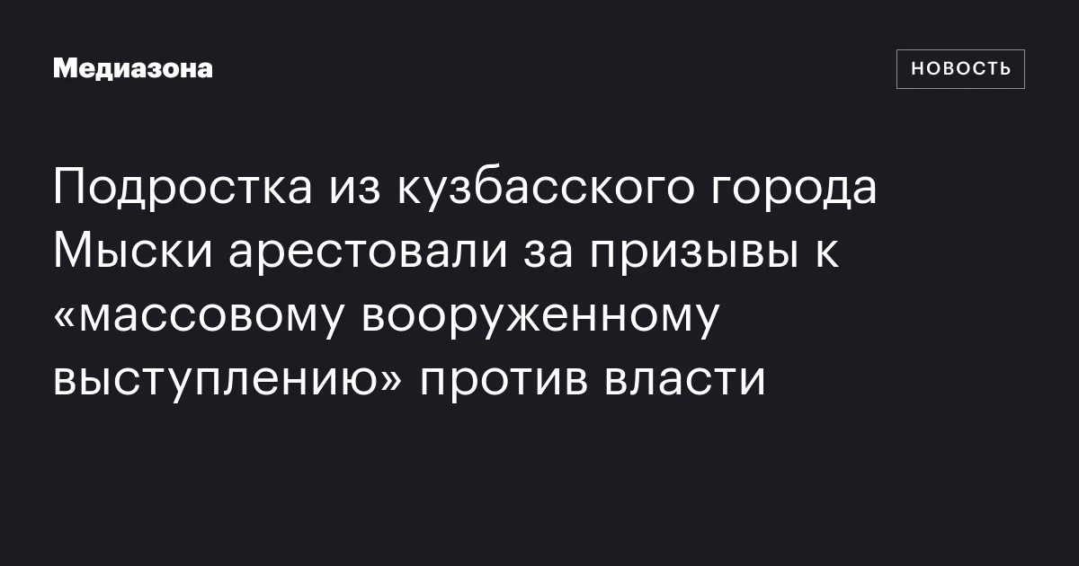 Подростка из кузбасского города Мыски арестовали за призывы к «массовому вооруженному выступлению» против власти
