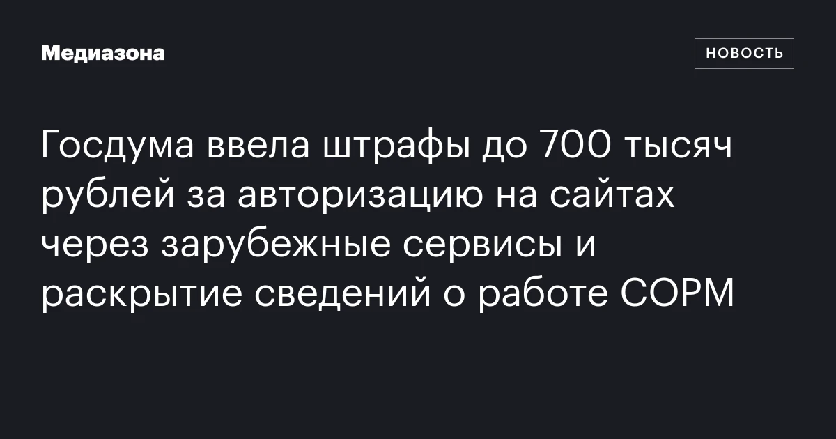 Госдума ввела штрафы до 700 тысяч рублей за авторизацию на с