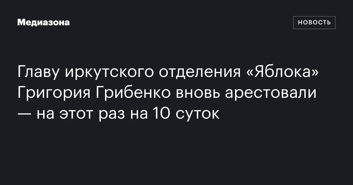 Главу иркутского отделения «Яблока» Григория Грибенко вновь арестовали — на этот раз на 10 суток
