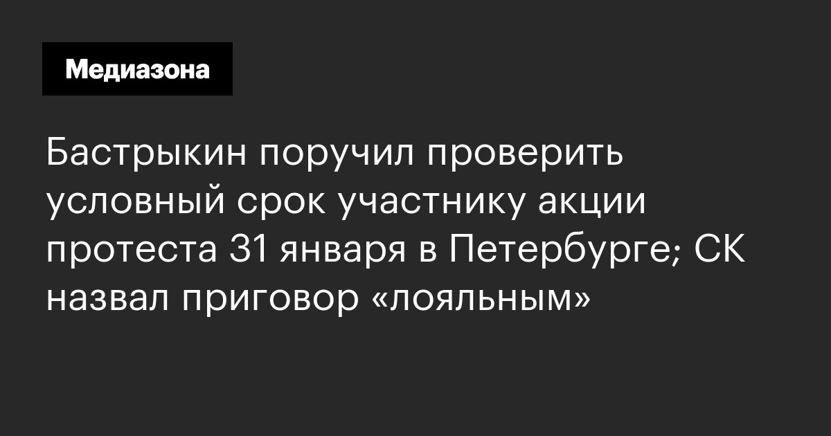 Бастрыкин поручил проверить условный срок участнику акции протеста 31 января в петербурге; ск назвал приговор «лояльным»