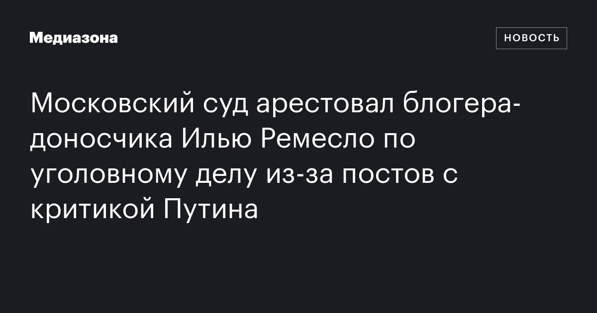 Московский суд арестовал блогера-доносчика Илью Ремесло по уголовному делу из-за постов с критикой Путина