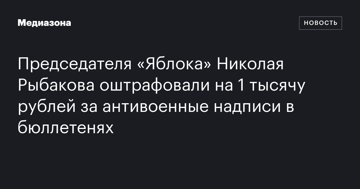 Председателя «Яблока» Николая Рыбакова оштрафовали на 1 тысячу рублей за антивоенные надписи в бюллетенях