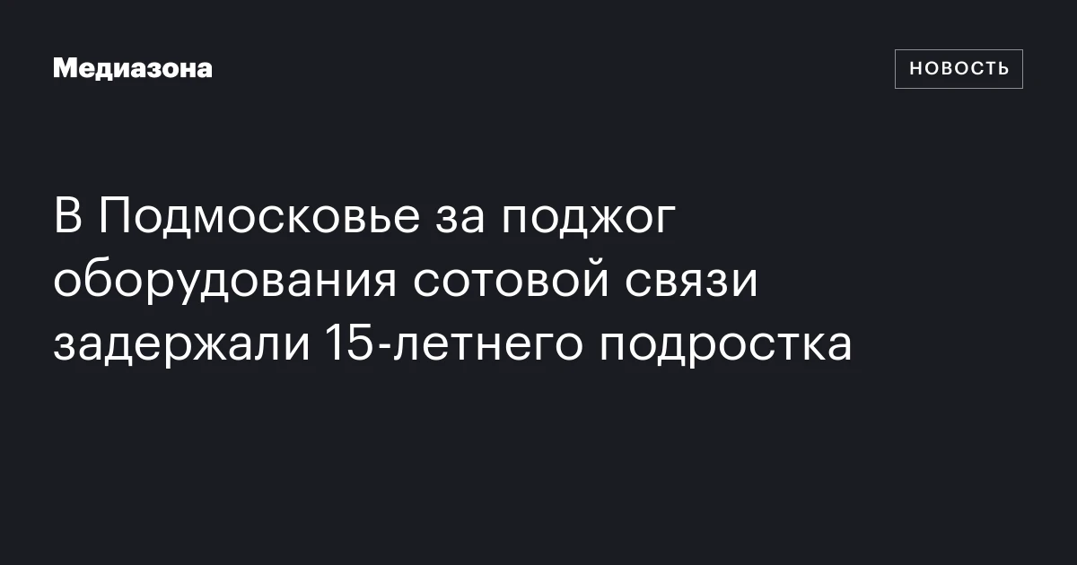 В Подмосковье за поджог оборудования сотовой связи задержали 15‑летнего подростка