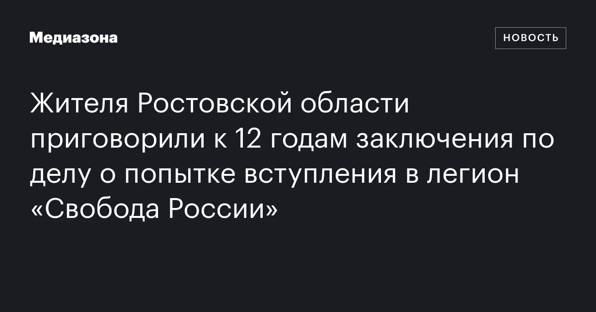 Жителя Ростовской области приговорили к 12 годам заключения по делу о попытке вступления в легион «Свобода России»