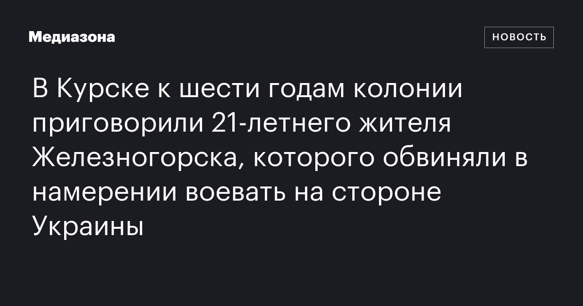В Курске к шести годам колонии приговорили 21‑летнего жителя Железногорска, которого обвиняли в намерении воевать на стороне Украины