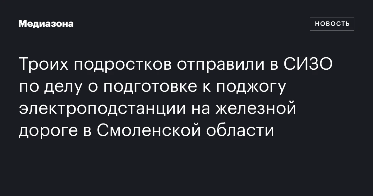 Троих подростков отправили в СИЗО по делу о подготовке к поджогу электроподстанции на железной дороге в Смоленской области