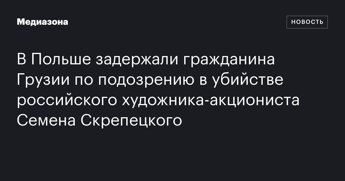 В Польше задержали гражданина Грузии по подозрению в убийстве российского художника‑акциониста Семена Скрепецкого
