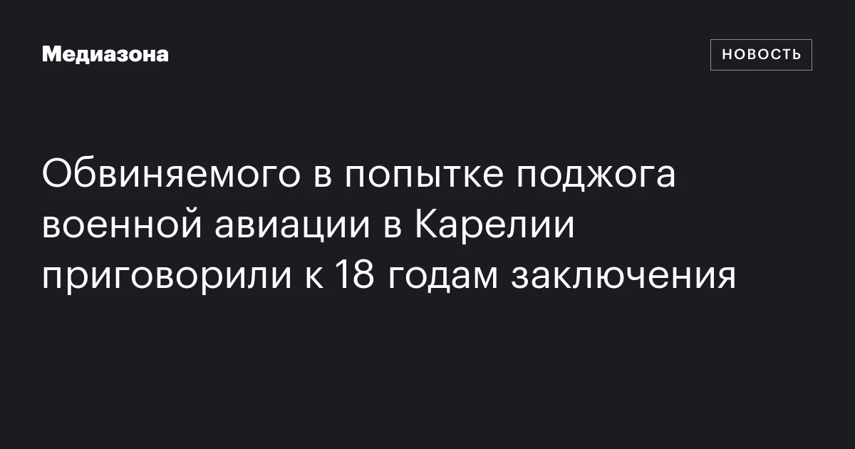 Обвиняемого в попытке поджога военной авиации в Карелии приговорили к 18 годам заключения