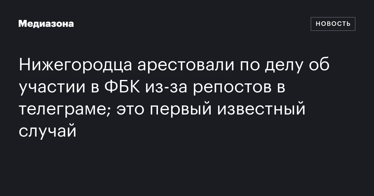 Нижегородца арестовали по делу об участии в ФБК из‑за репостов в телеграме; это первый известный случай